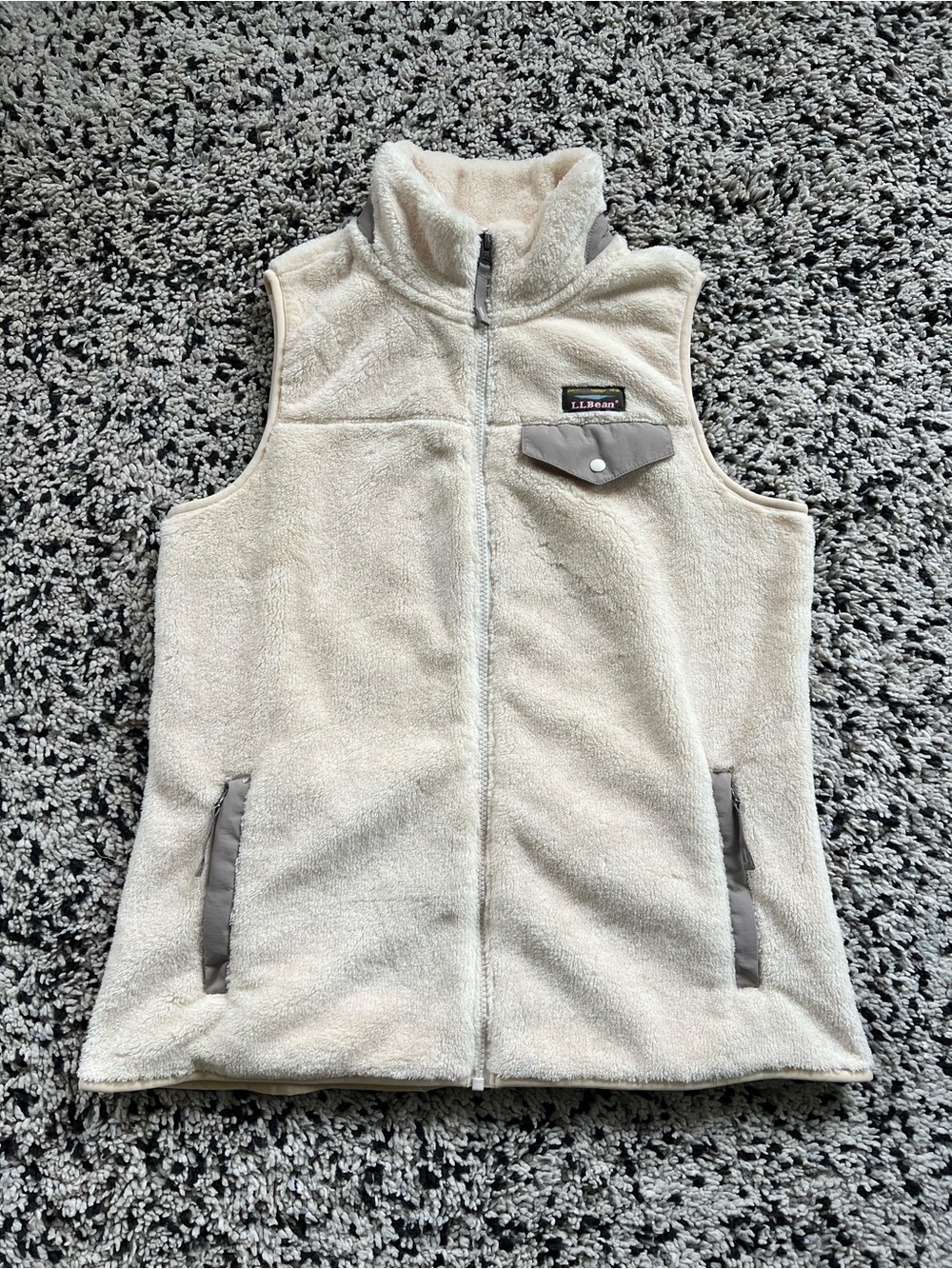 L.L. Bean Mountain Pile Fleece Vest Full Zip Ivory Off White 505114 Women Small